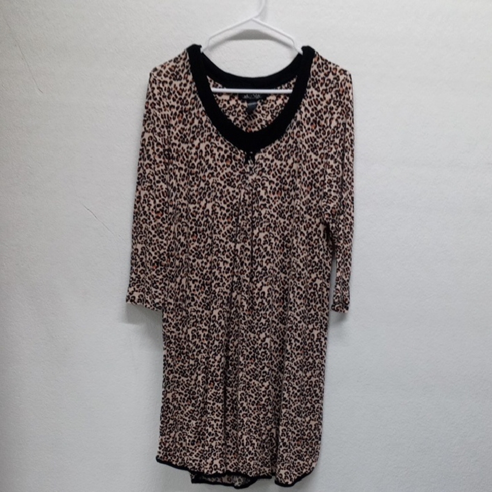 Rene Rofe Leopard Print Sleepwear Dress with Black Trim